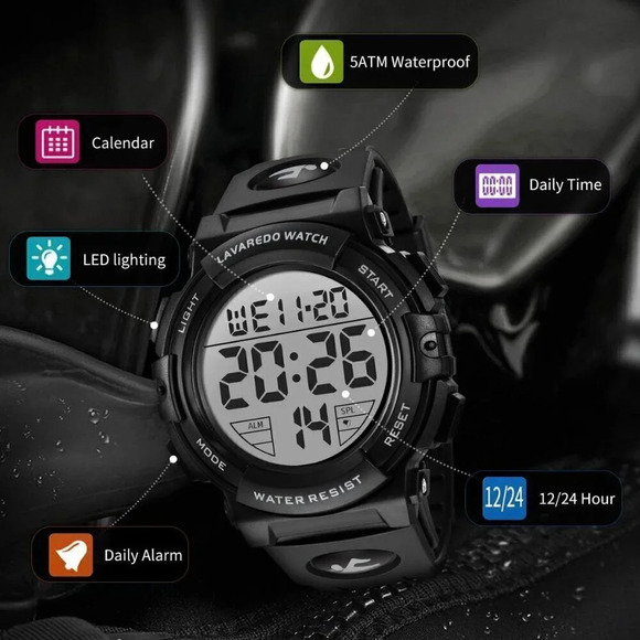 Mens Digital WatchMilitary Watches  WaterproofMultifunctional Watch with LED - Picture 8 of 8